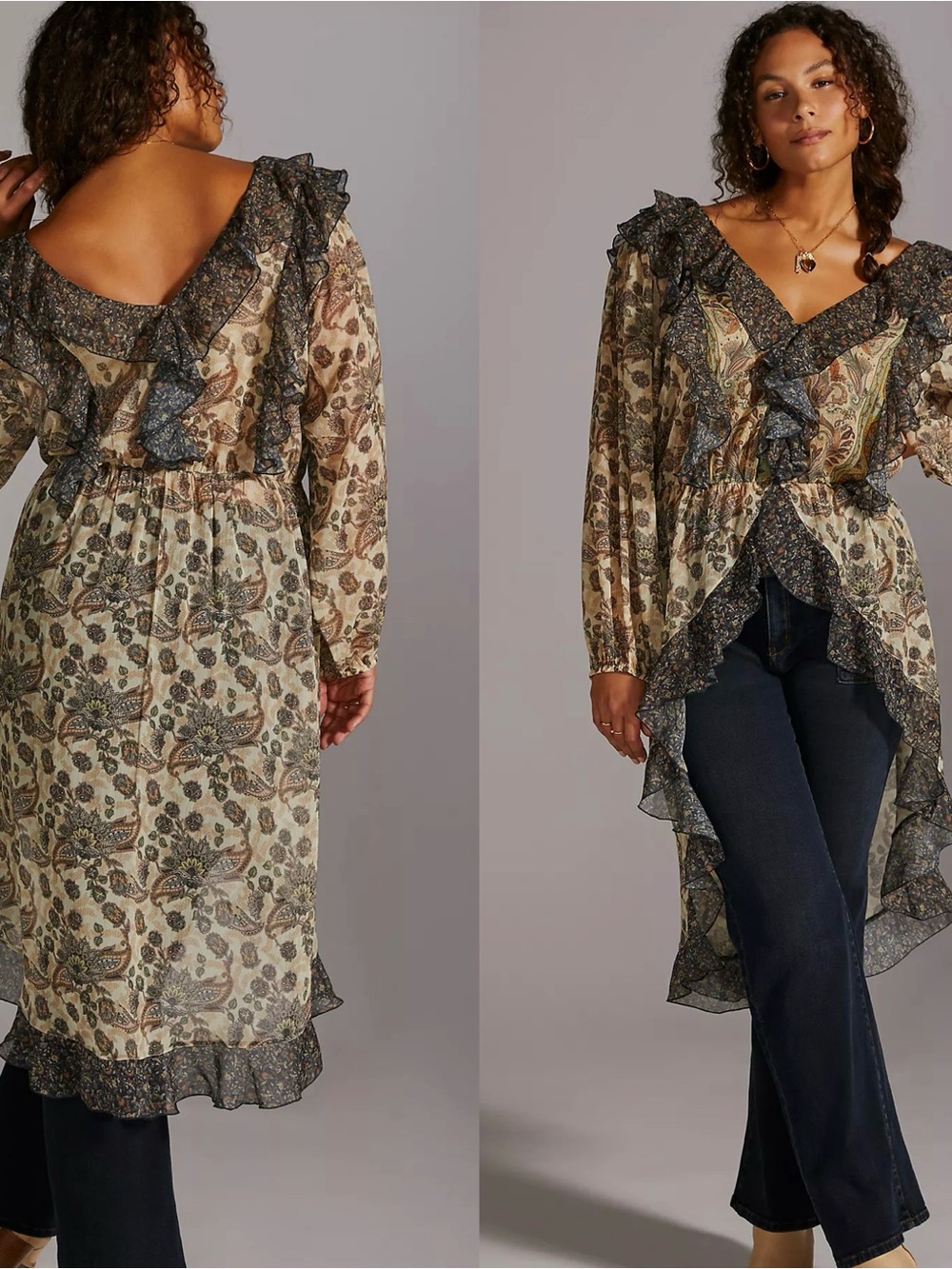 $148 PRE-OWNED Anthropologie x Let Me Be Sheer Femme Maxi Paisley Button-down XS